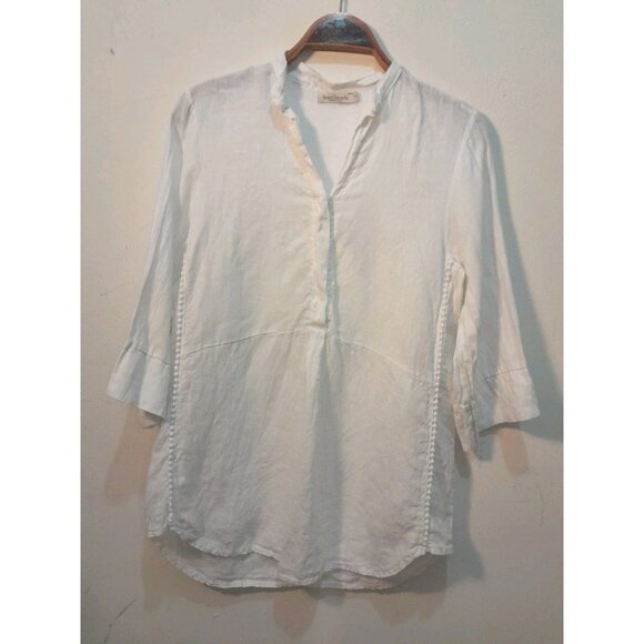 Womens Linen Tunic Top Quiet Luxury Coastal Vacation Beach Size Medium White - Picture 1 of 8